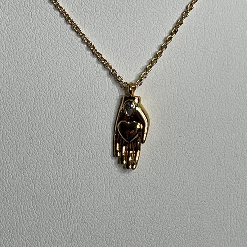 Girafe Jewelry hand with heart in the palm pendant on chain New in Box